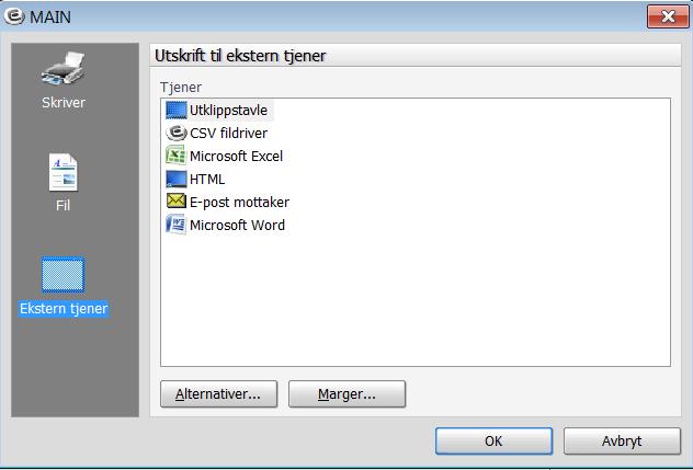 Utskrift til Excel/word m.v.: Ved å velge utskrift til ekstern tjener kan du ta ut rapporten eks. vis ut i excel for videre bearbeiding. Klikk på Excel og OK.