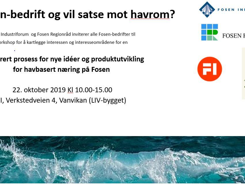 Bli med på å øke innovasjonstakten og verdiskapingen på Fosen, inn mot marin næring! Marin næring er et viktig norsk satsingsområde med stort vekstpotensial.