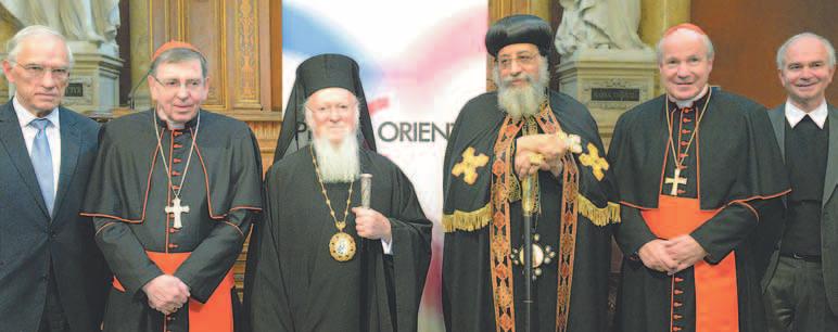, Kopten-Papst Tawadros II., Kardinal Christoph Schönborn und Rudolf Prokschi (Obmann des Vereins Pro Oriente) zusammengetroffen.