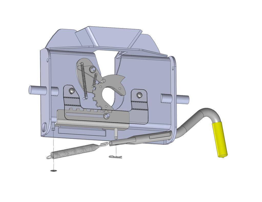 The Lock Bar Spring must be placed inside the handle prior to placing the handle down over the pin of the Lock Bar Assembly, catching the hook inside the handle around the pin. 4.