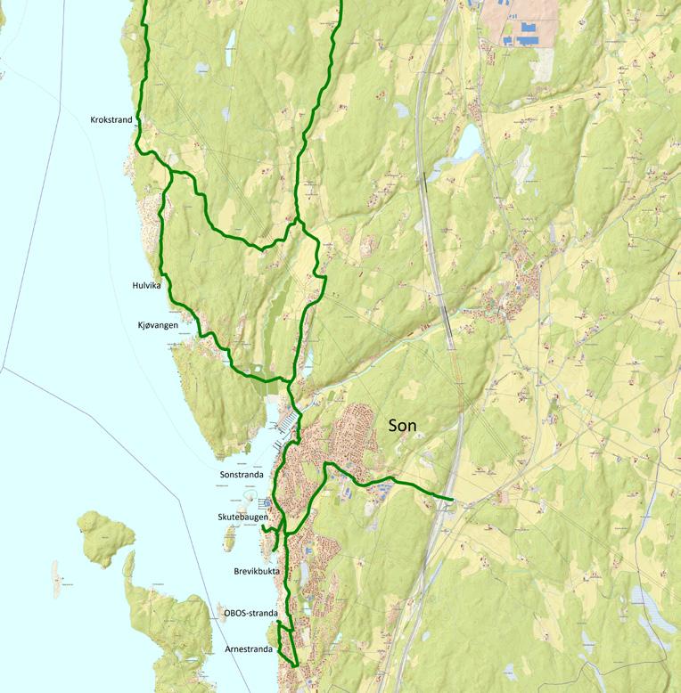 Fra Sonsveien er det gang- og sykkelvei ned til Smørbekk, men det mangler forbindelse langs resten av Osloveien.