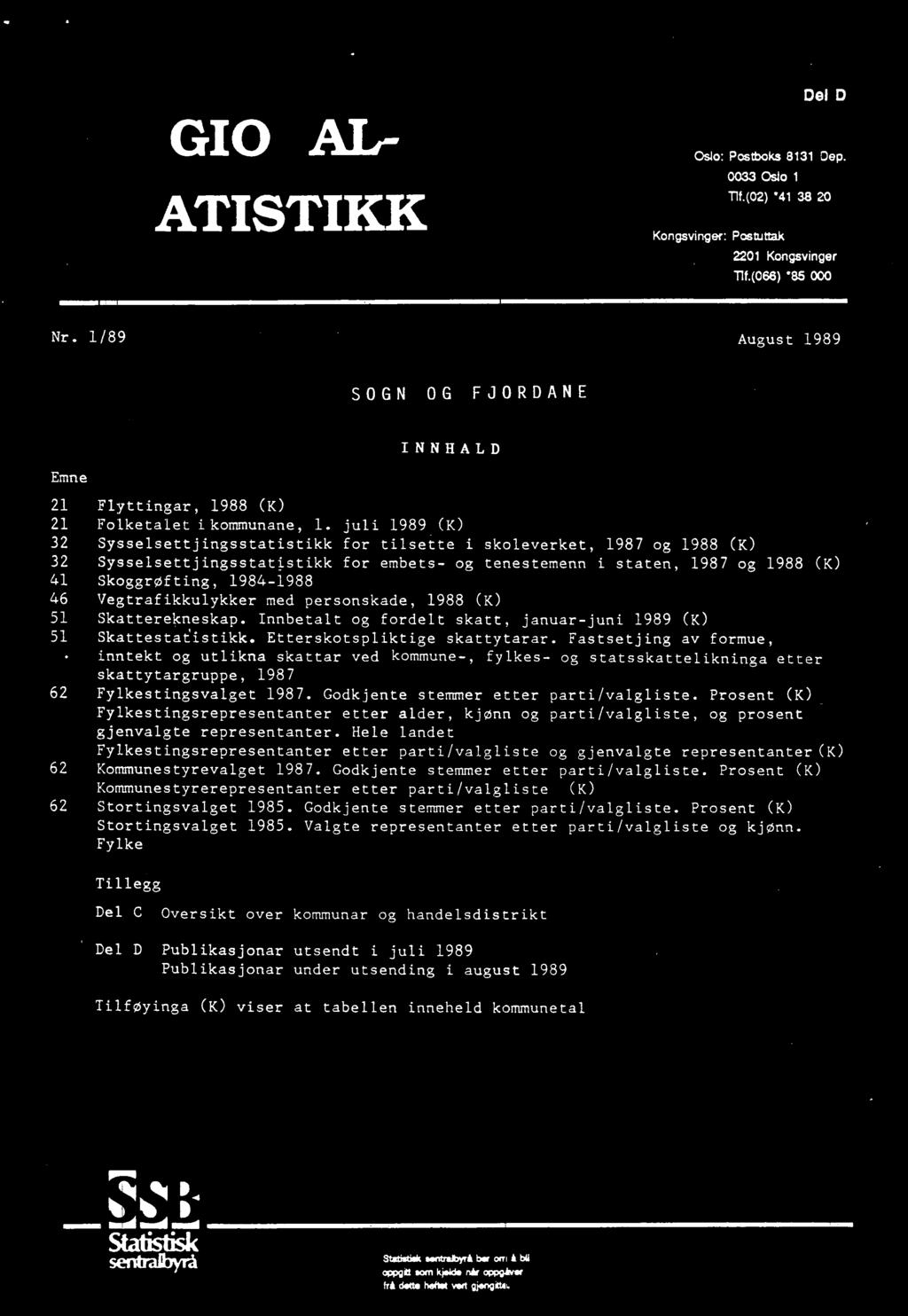 Fastsetjing av formue, inntekt og utlikna skattar ved kommune, fylkes og statsskattelikninga etter skattytargruppe, 987 6 Fylkestingsvalget 987. Godkjente stemmer etter parti/valgliste.