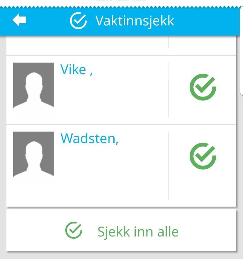 Du har mulighet til å sjekke inn alle samlet eller hver