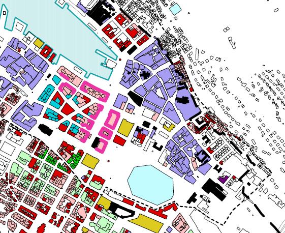 Utsnitt fra KDP Sentrum, plankart 2: Byform Bebyggelse.