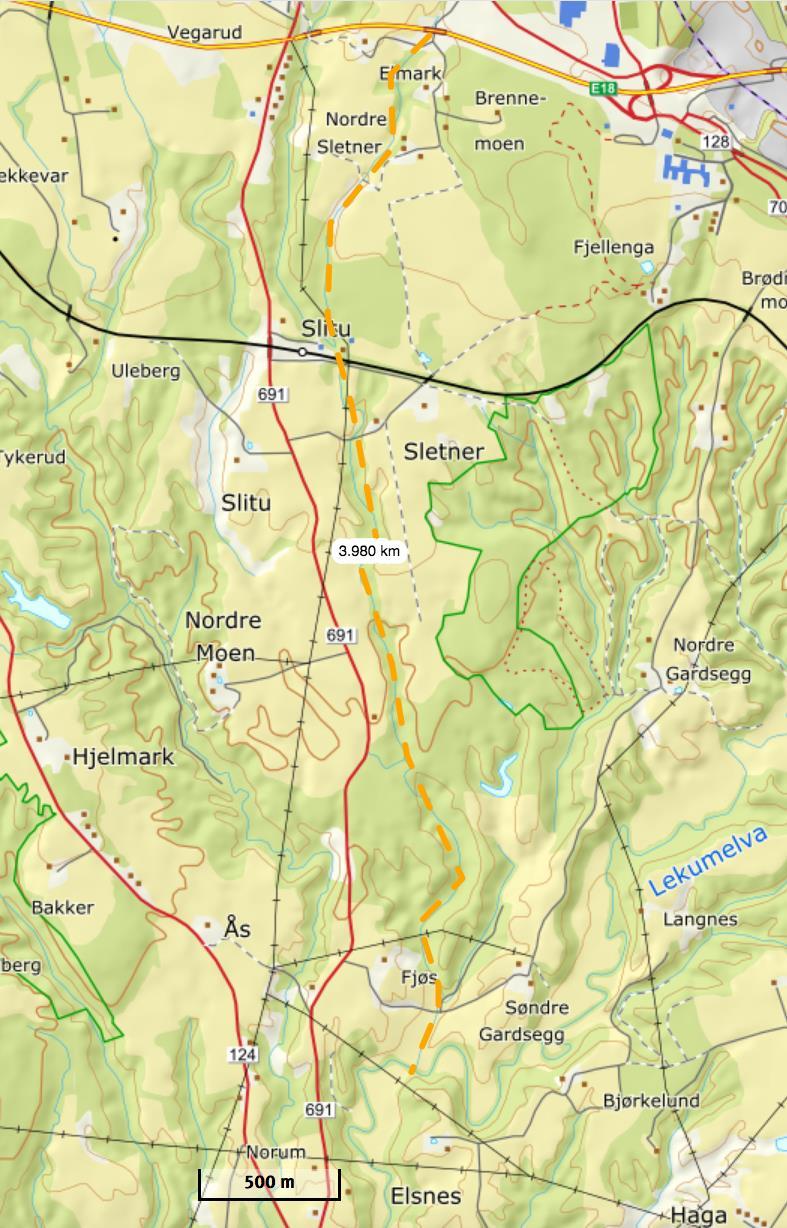 KONSEKVENSER AV PLANFORSLAG Fra E18 kalles bekken Moenbekken og den renner gjennom diverse ravinelandskap i 4 km før den når Hera.