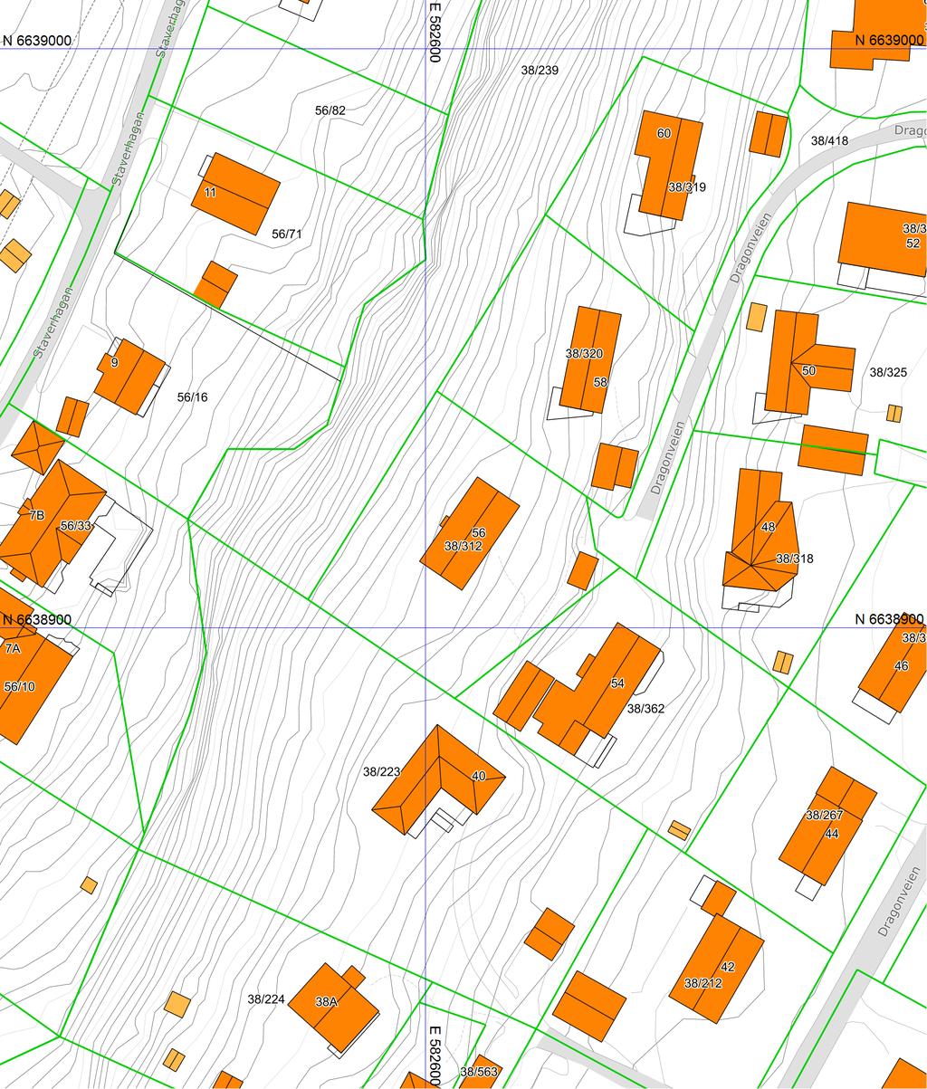 Grunnkart Asker kommune Eiendom: Adresse: Dato: Målestokk: 38/312 Dragonveien 56 28.02.2019 1:1000 UTM-32 Eiendomsgr. nøyaktig <= 10 cm Eiendomsgr. mindre nøyaktig >200<=500 cm Eiendomsgr.