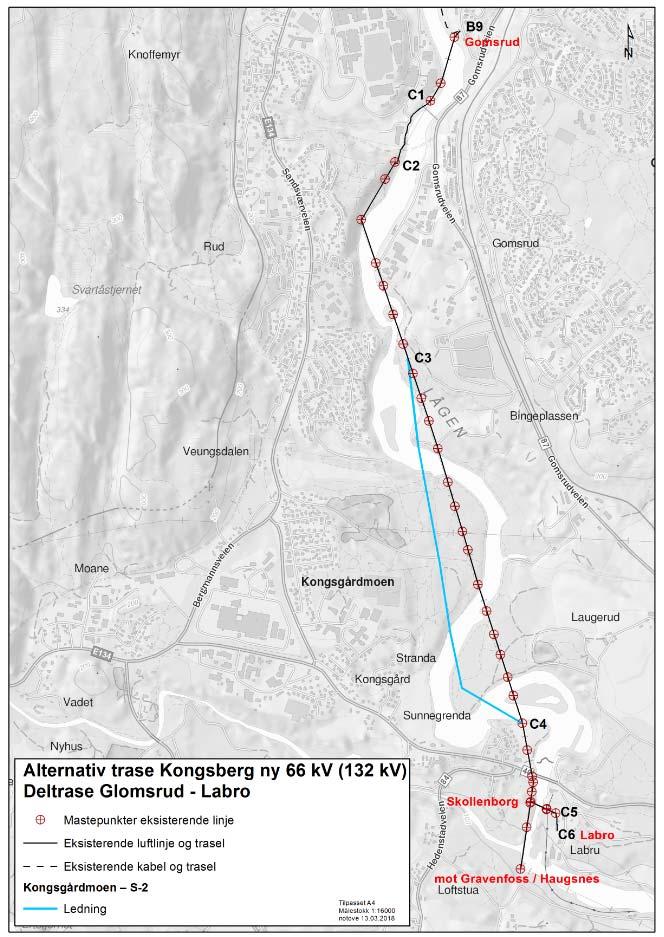 7 Offentlige og private tiltak Planlagte kryssinger med veier langs eksisterende linje trasé vil koordineres med Statens vegvesen og Kongsberg kommune.