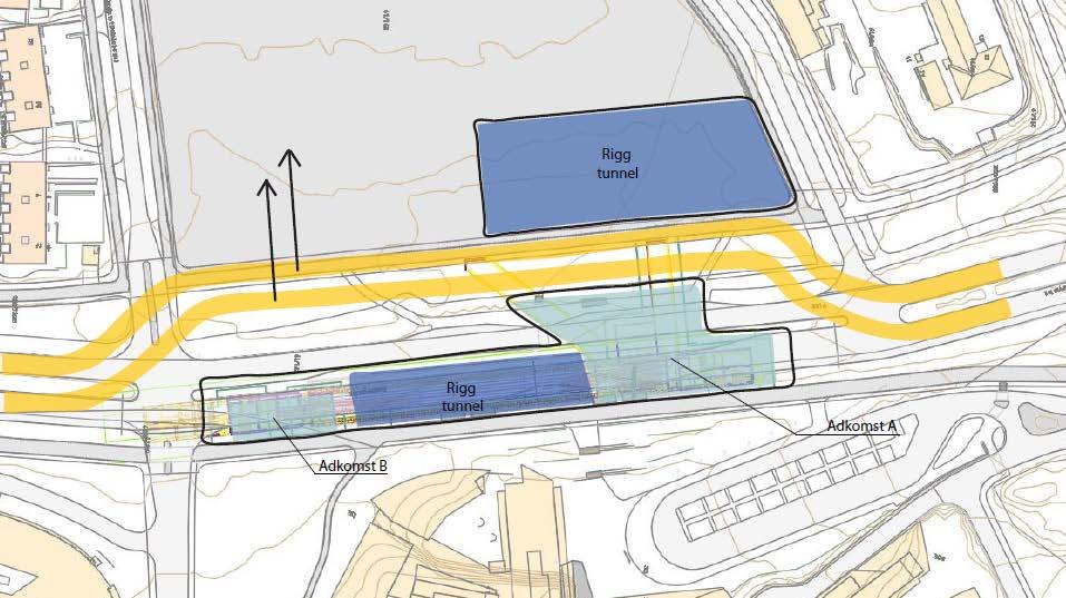 Side: 12 av 46 Figur 5. Flytårnet stasjon. Antatt utstrekning av anleggsområdet. Blått viser planlagt lokalisering av riggområder og grått viser stasjonsadkomstene.