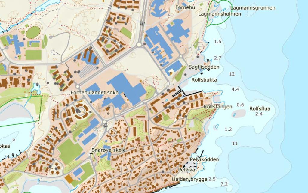 Side: 32 av 46 Figur 21 Kart som viser planlagt utslippspunkt i sjø fra Fornebu stasjon/basen (kilde: Norgeskart.no). 9.