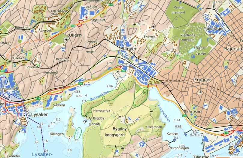 Side: 38 av 46 Figur 29. Kart som viser planlagt utslippspunkt fra Skøyen og ut til sjø i Lysakerfjorden til 20 meters dyp (kilde: Norgeskart.no). 9.