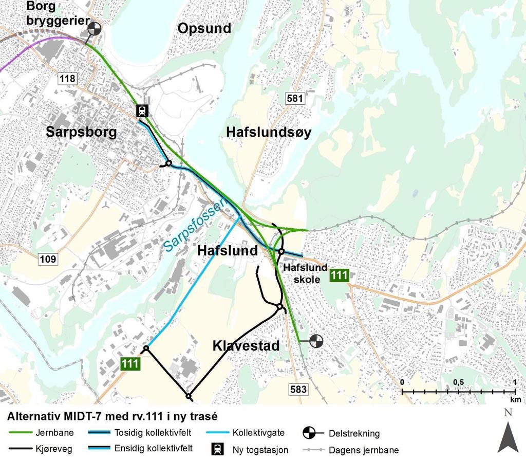 Figur 11: Alternativ MIDT-7 med rv. 111 i ny trase.