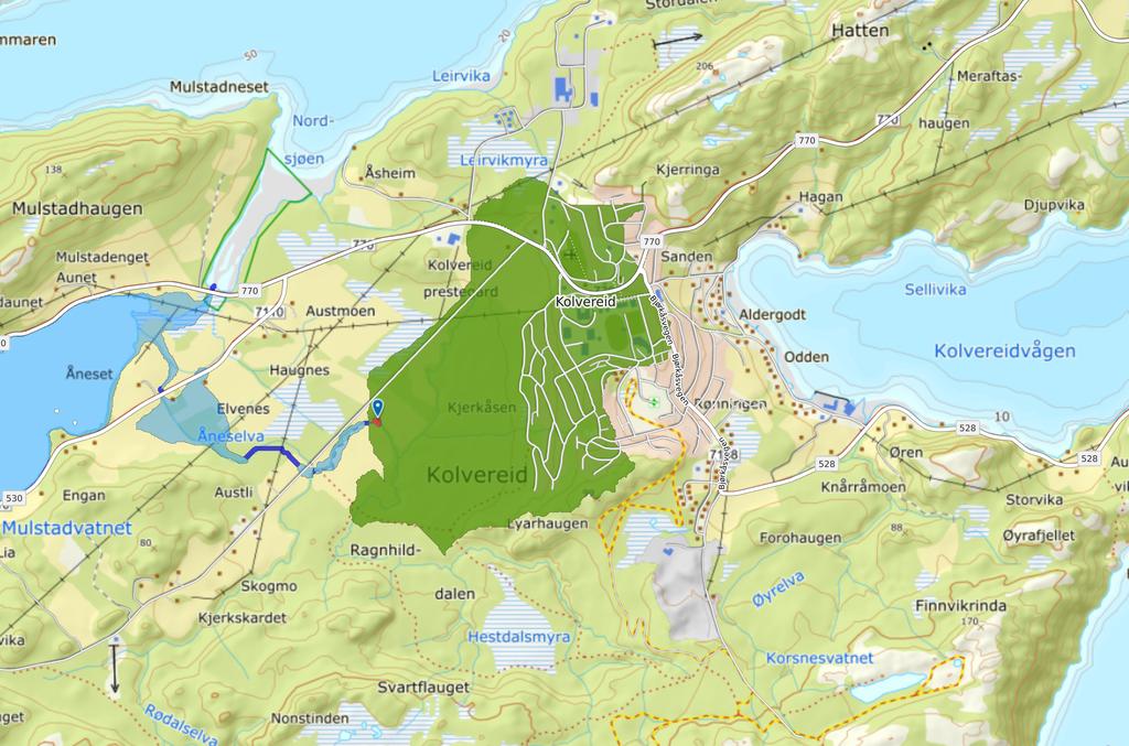 ℓ LEGEND Vedlegg 1 Watershed Delineation Norway/Buildings, Rain: 15.00 cm. Lon, Lat: 11.597, 64.