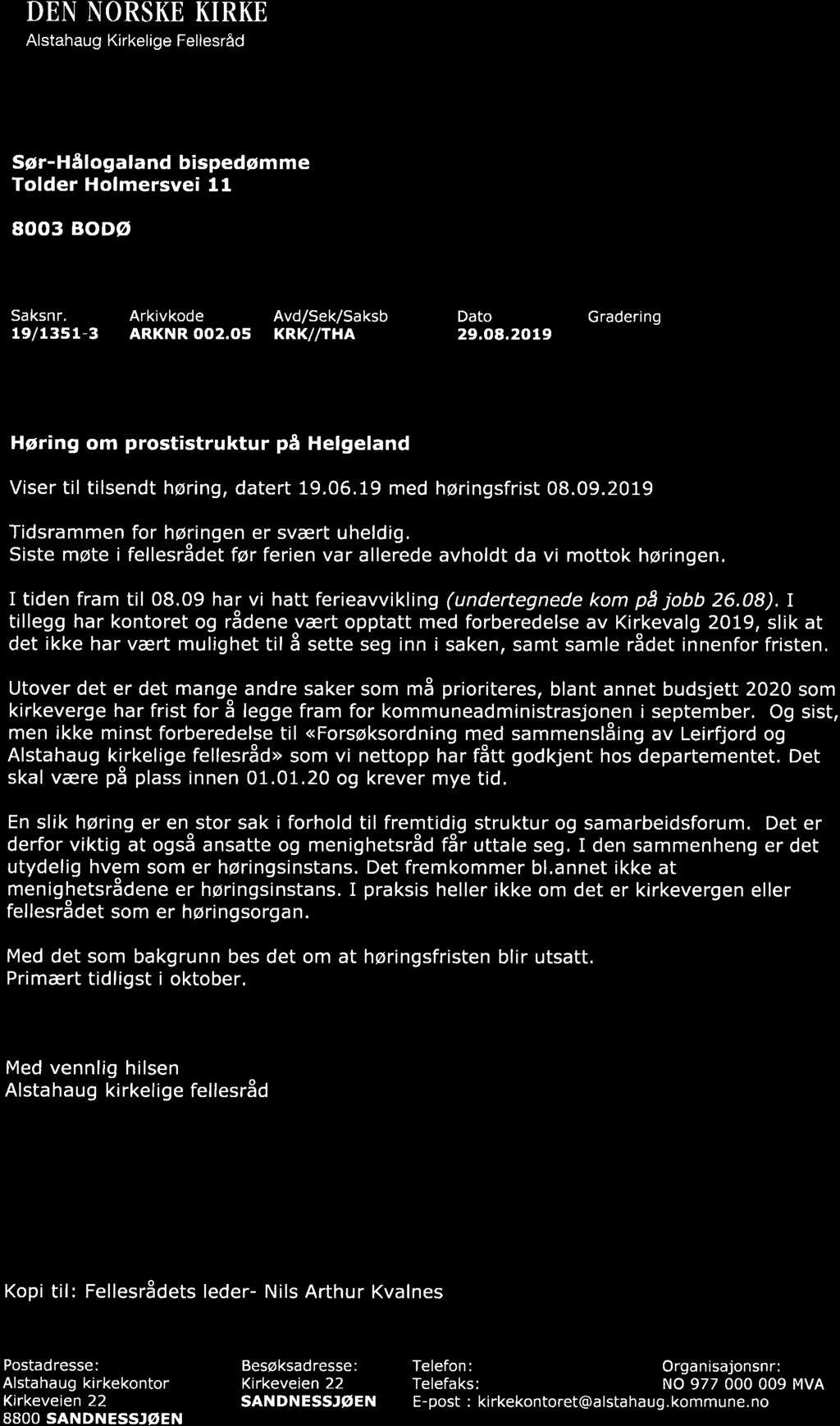 35/19 Justering av grenser mellom Nord-, Sør- og Indre Helgeland prostier.