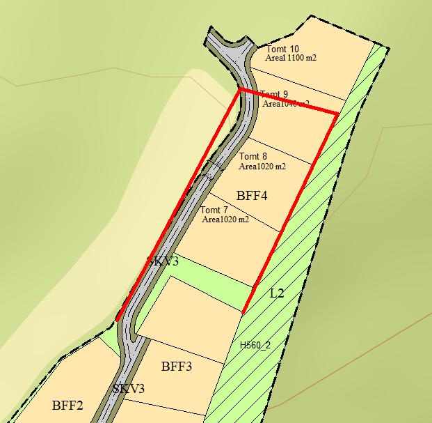 Forslag til reguleringsplan med avgrensningen av byggeområdet i arealdelen i rødt. Landskapsvirkning. Som det er gjort rede for i kapittel 6.