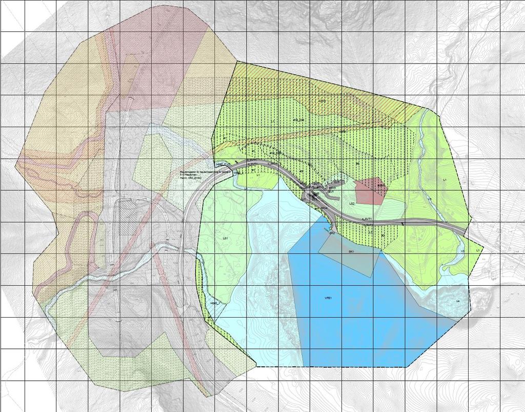 Figur 10: Kartet fra NVE viser løsne- og utløpsområde, henholdsvis mørkegrått og lysegrått, for steinsprang under Rundfjellet hvor det planlegges utvidelse av deponiområde.