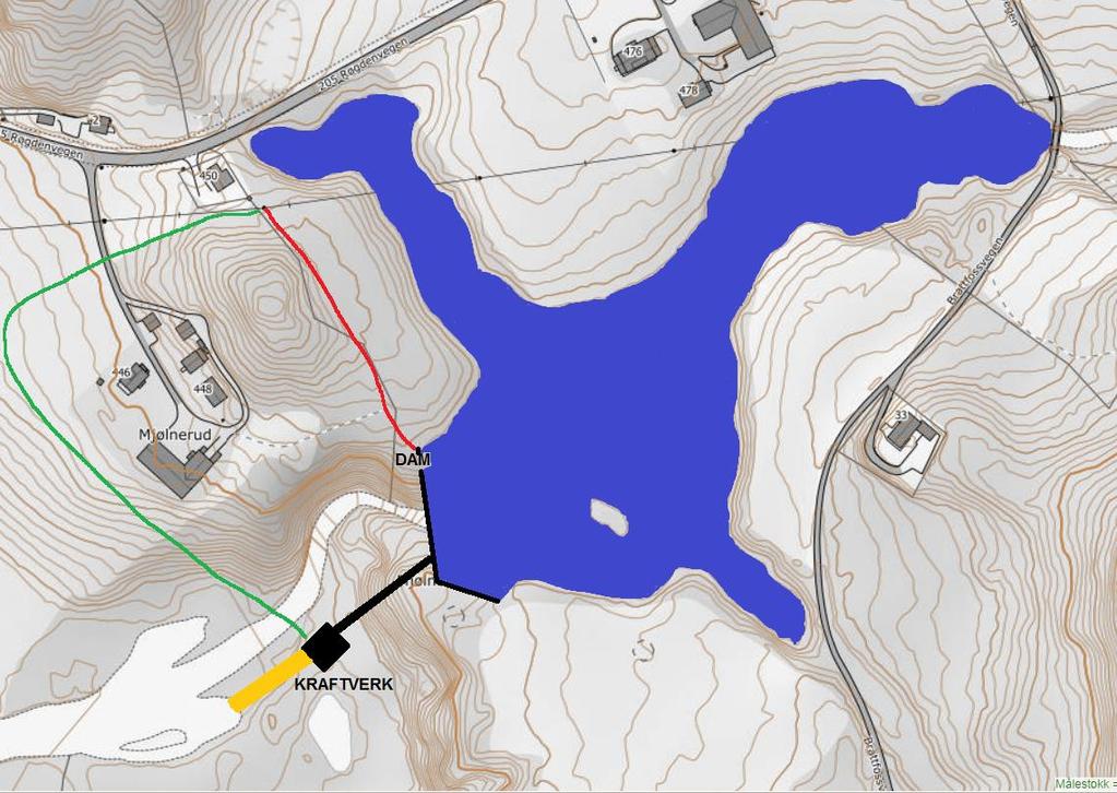 Detaljkart Kartutsnitt/skisse av utbyggingsområde Mjølnerudfallet I kartutsnittet ovenfor er det skissert plassering og omfang