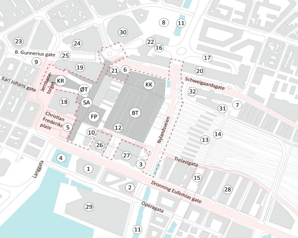 5 Virkninger for byromsstrukturen i Oslo S-området Virkninger for byromsstrukturen av hovedgrepet dokumenteres og drøftes med utgangspunkt i bilder av dagens situasjon og illustrasjoner av fremtidig