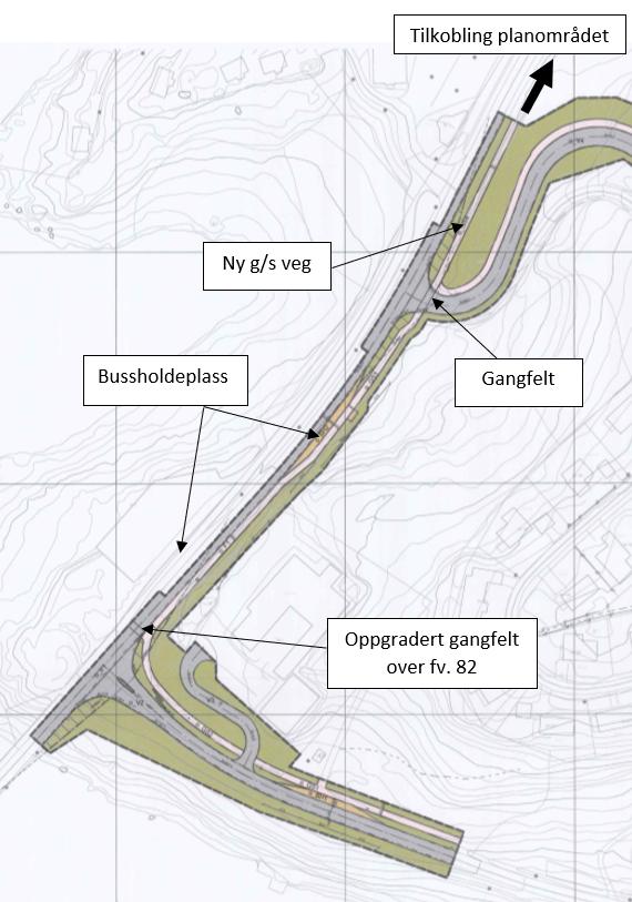 50 0m Adkomst BKB1 500 m Figur 1-4 Forslag til adkomst til området BKB1. Avstand til nærmeste kryss er også vist. 2.