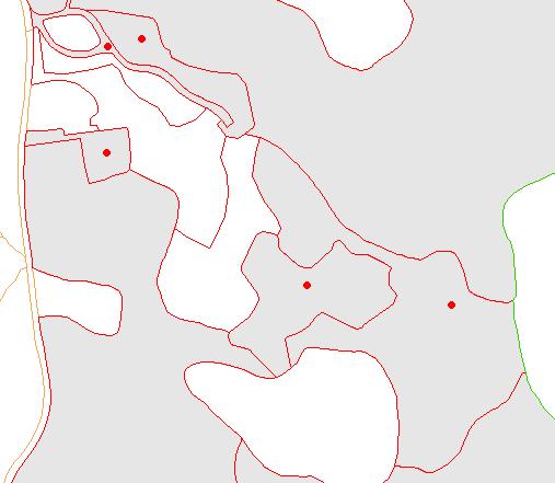Etter at du har digitalisert nye grenser oppdaterer du skogflata: Velg skogflata med «pekeren» og kjør kommando Dann flate på nytt.