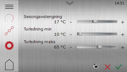 Flytt varmekurven som én enhet Når kurveindikatoren 40 er tent, flyttes kurven som én enhet og kurvens helling justeres.