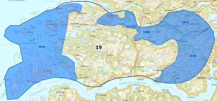 Analysere områder 19-C Sunnfjord villreinområde Friluftsliv Sammenhengende naturområder 19-B Sunnfjord