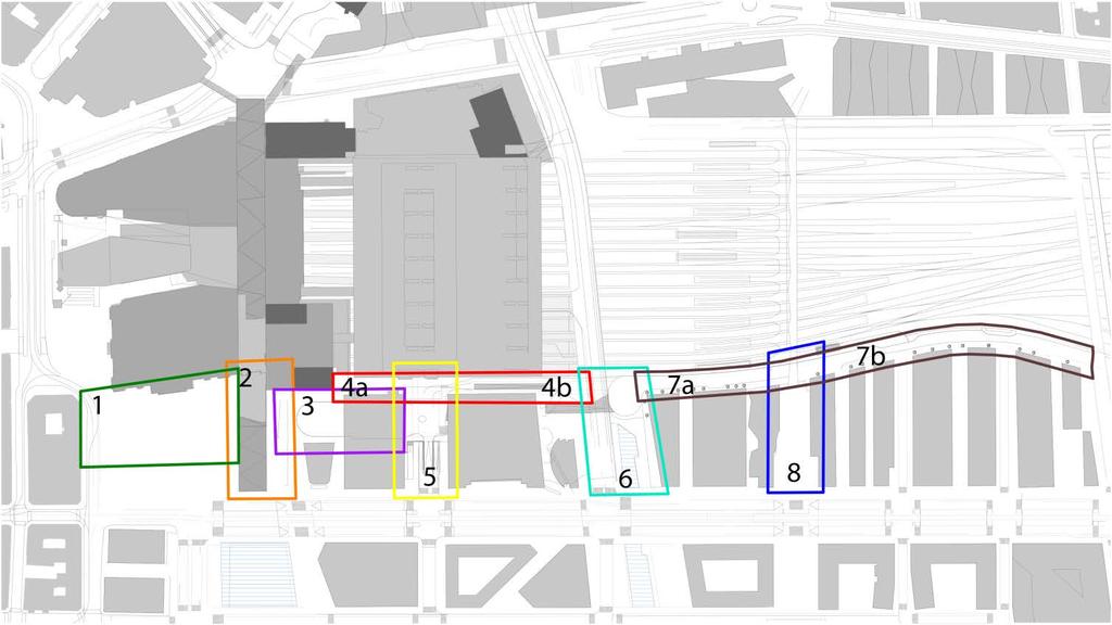 Alternativ 3: Sekvens av byrom på sørsiden av stasjonsområdet (fra Christian Fredriks plass til Trelastgata) Byrommet på sørsiden av stasjonsområdet er utformet som romlig sekvens, hvor de enkelte