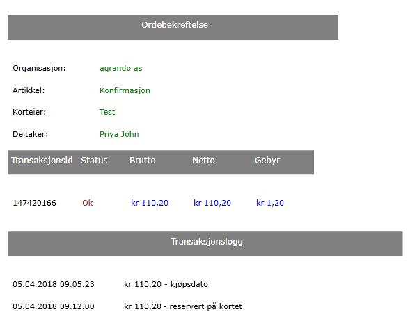 4. Betalingsdetaljer rapporter fra transaksjonsoversikten Fra transaksjonsoversikten kan en hente ut egne rapporter/kvitteringer som viser detaljer knyttet til den enkelte transaksjon.