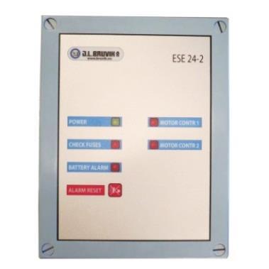 Strømforsyning ESE 24/2 Nødstrømsforsyning til 2 x EGM100A Sammen med spjeldmotor EGM 100 A gir ESE nødopplukksfunskjon for friskluftsventilene ved spenningsbortfall. Sentralen har utgang for 2 stk.