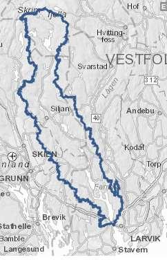 2.1. Vannområdet vårt Figur 1: Kart over vannområdet. Kilde: Vann-nett 11. desember 2018. Siljan - Farris nedbørfelt strekker seg fra litt sør for Skrimfjella i nord til Larviksfjorden i sør.