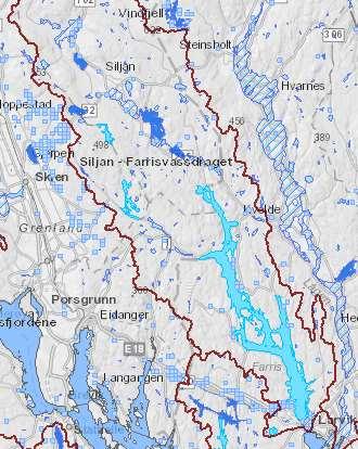 Figur 2: Drikkevannskilder i vannområde Siljan Farris. Kilde: Vann-Nett 14. desember 2018.