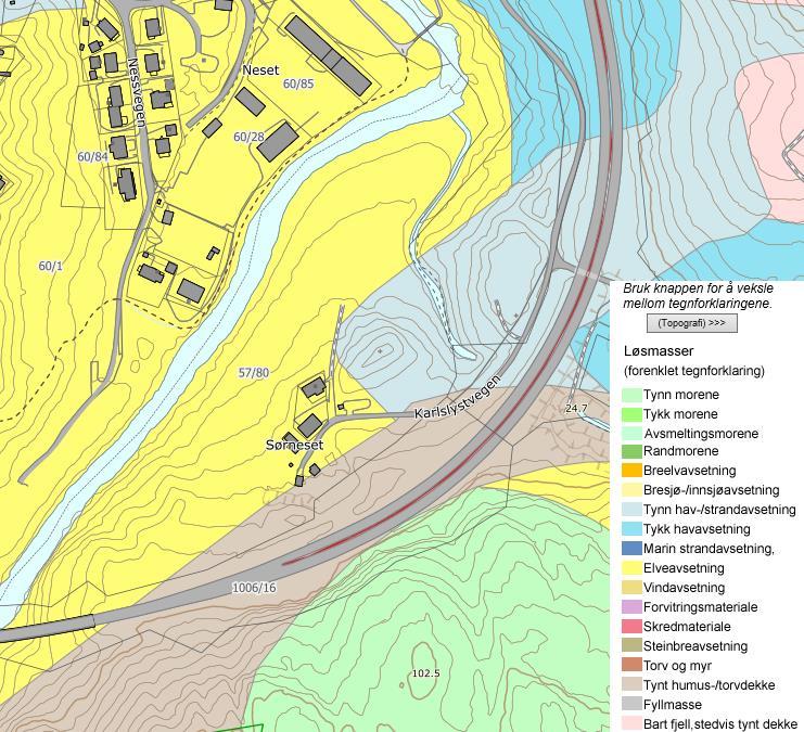 Datarapport forurenset grunn Hommelvik Document number: E6RV-MUL-EV-RPT-CA#00-0001 Rev: 01 Dato: 21/06/2019 Topografi, grunn og grunnvannsforhold Undersøkelsesområdet er kupert med bratt helning ned