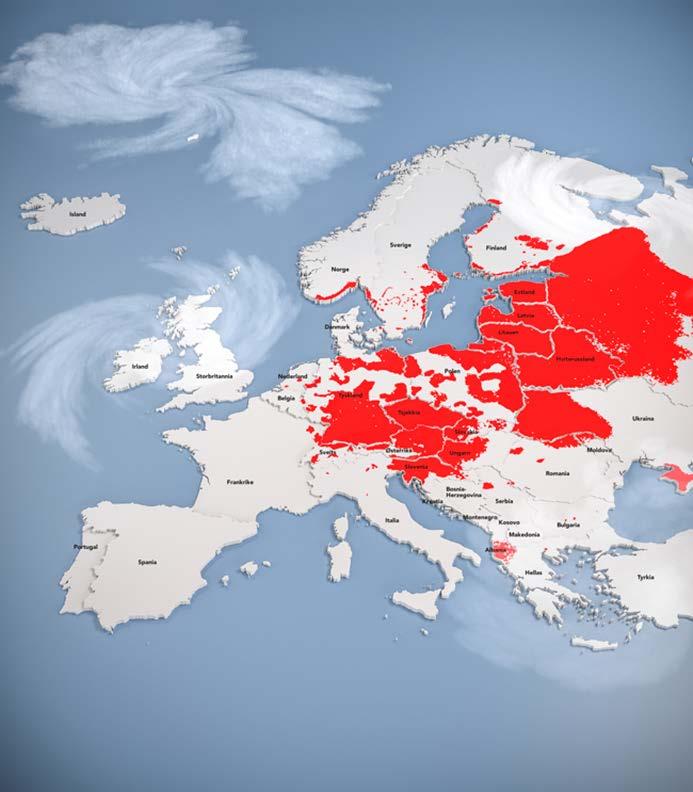 Flått og TBE forekomst Modifisert versjon av Pfizers TBE (tick-borne encephalitis) Endemic Risk Map 2017.