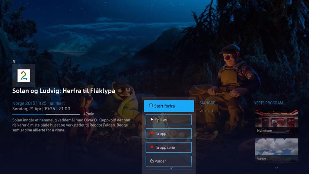 denne har medvirket. Informasjonssiden er også tilgjengelig gjennom å trykke [OK] på et program i programoversikten, i TV-guiden eller i T-We portalen.