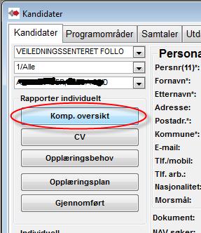 rapporter: Kompetanseoversikt, CV, opplæringsbehov, Kursplan og gjennomført For