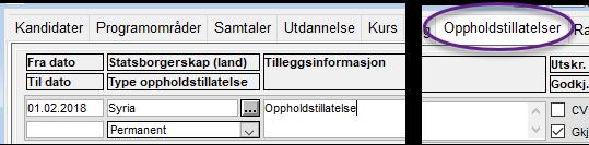 Oppholdstillatelse Oppholdstillatelse registreres på web -søk i skjemaet «Utdanning/praksis» underseksjonen