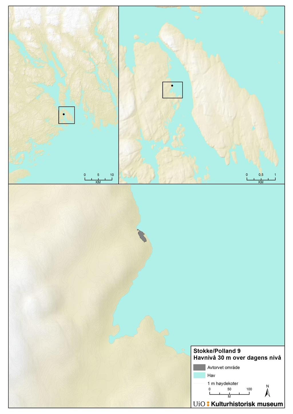Figur 4 Beliggenheten til Stokke/Polland 9 ved et havnivå 30 m over dagens.