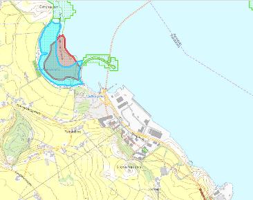 Side: 3/17 Figur 2: Venstre; kart over viktige naturområder i nærheten av omsøkt tiltak, inkludert ålegress (rødt), bløtbunn (blått) og tareskog (grønt).