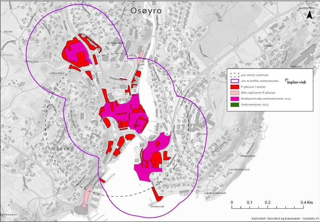 7. OSØYRO Parkeringsplassene på Osøyro beslaglegger 8% av alt bebygd areal på Osøyro, samlet ca. 6,2 daa med parkeringsplasser.