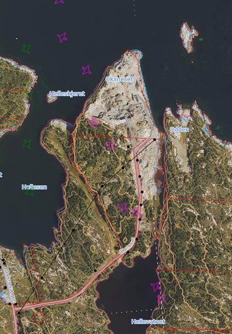 Forslag til plangrense for endra / ny reguleringsplan for Oksneset: Endring av reguleringsplan for Oksneset vert utarbeidd som detaljplan.