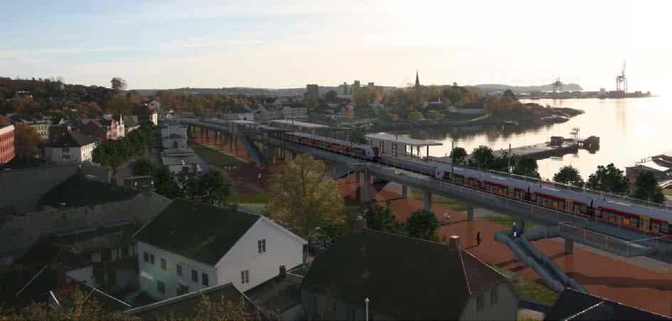 Omfang og konsekvens Indre havn høy løsning Betongtunnelen bak Herregården kommer ut i en strekning på terreng nordøst for Storgata.