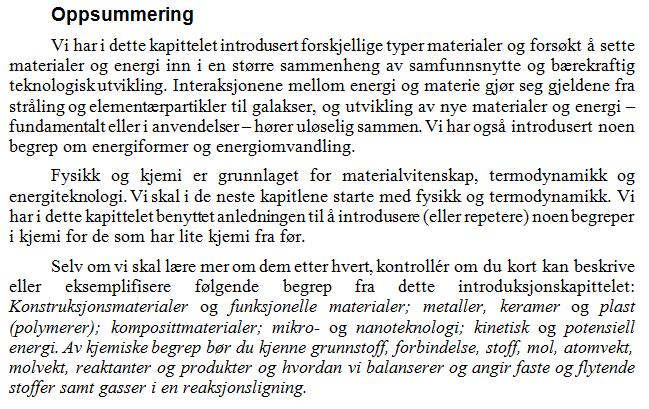 Inneholder to deler: Oppsummering