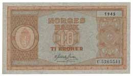 Sedler 114 10 kroner 1945. C5265541 0 900 115 10 kroner 1947.