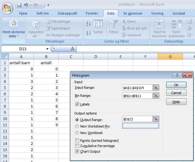 For kategoriske og diskrete data er den ok. Vi skal først se på eksemplet fra boka med antall fødte barn.