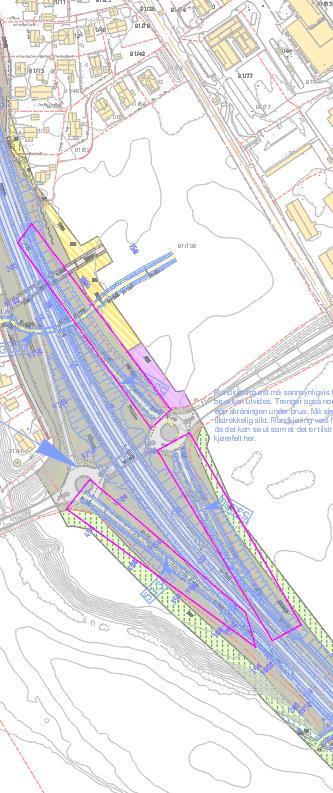 ENDRING AV DETALJREGULERING FOR E6 KVÅL - MELHUS SENTRUM 11 Melhus-krysset I forhold til gjeldende plan er horisontalgeometrien på E6 justert noe fra Melhus-krysset mot plangrensen i nord-vest.