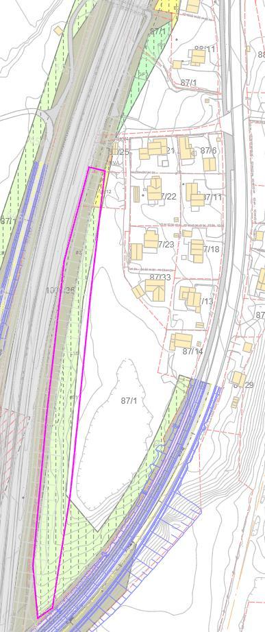 På den respektive strekningen justeres derfor formålsgrensen mellom annen veggrunn grøntareal og LNFR (L3 og L4) opp mot 13 m mot øst i forhold til gjeldende reguleringsplan.