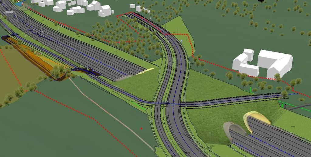 ENDRING AV DETALJREGULERING FOR E6 KVÅL - MELHUS SENTRUM 33 Figur 27: Viser Hofstadtunnelen, Melhus-krysset og ny E6 (Kilde: Novapoint-modell) 4.6.3 Overvanns-/drenskanal Øya Vest for E6 ved Øya er det regulert inn et smalt belte med LNFR (L6) vest til Gaula på 15 m.