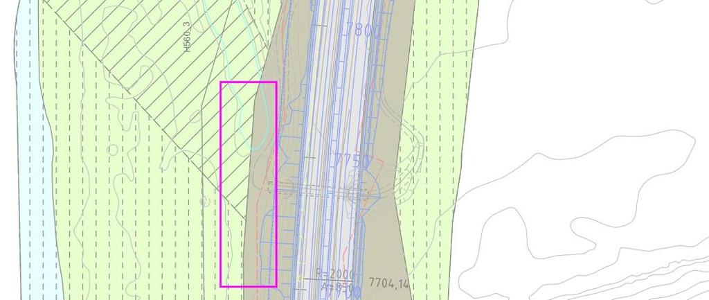 34 ENDRING AV DETALJREGULERING FOR E6 KVÅL - MELHUS SENTRUM 4.6.4 Kulvert profil 7750 Gjeldende reguleringsplan ivaretar ikke landbruksveg på vestsiden av kulvert.