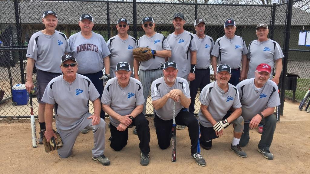 Roseville Senior Softball - 2019 Summer C League - Will Carlson (Team #3) Front; Manager Will Carlson, Bob Tschida, Bob Hammer, Bob Johnson, Bob Brown Back; Dick Ritter, Les Steiner, Dave Lutz, Ray