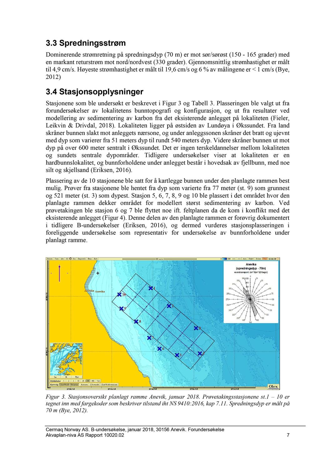 3.3 Spredningsstrøm Dominerende strømretning på spredningsdyp (70 m) er mot sør/sørøst(150-165 grader) med en markantreturstrøm mot nord/nordvest (330 grader).