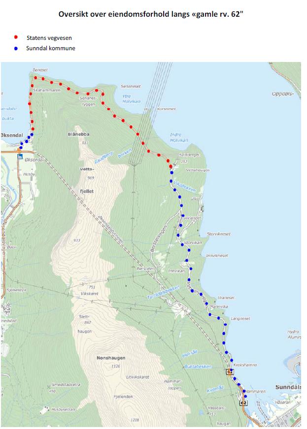 Eigarforhold: Mellom Sunndal og Øksendal er første del av strekninga kommunal veg og i daglig bruk.